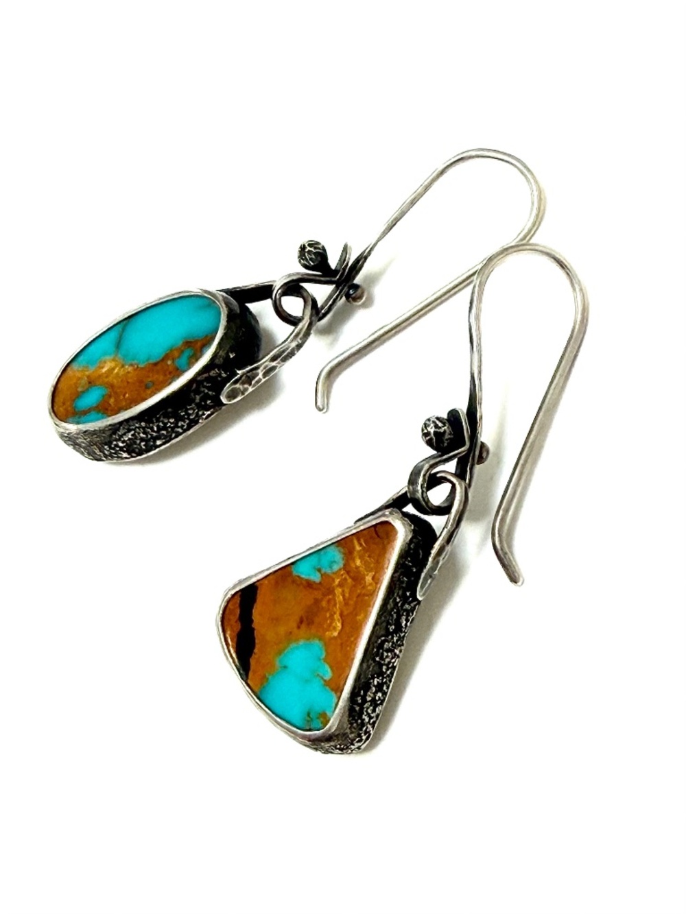 Sterling Silver Royston Turquoise Drop Dangle Artisan Asymmetrical Earrings